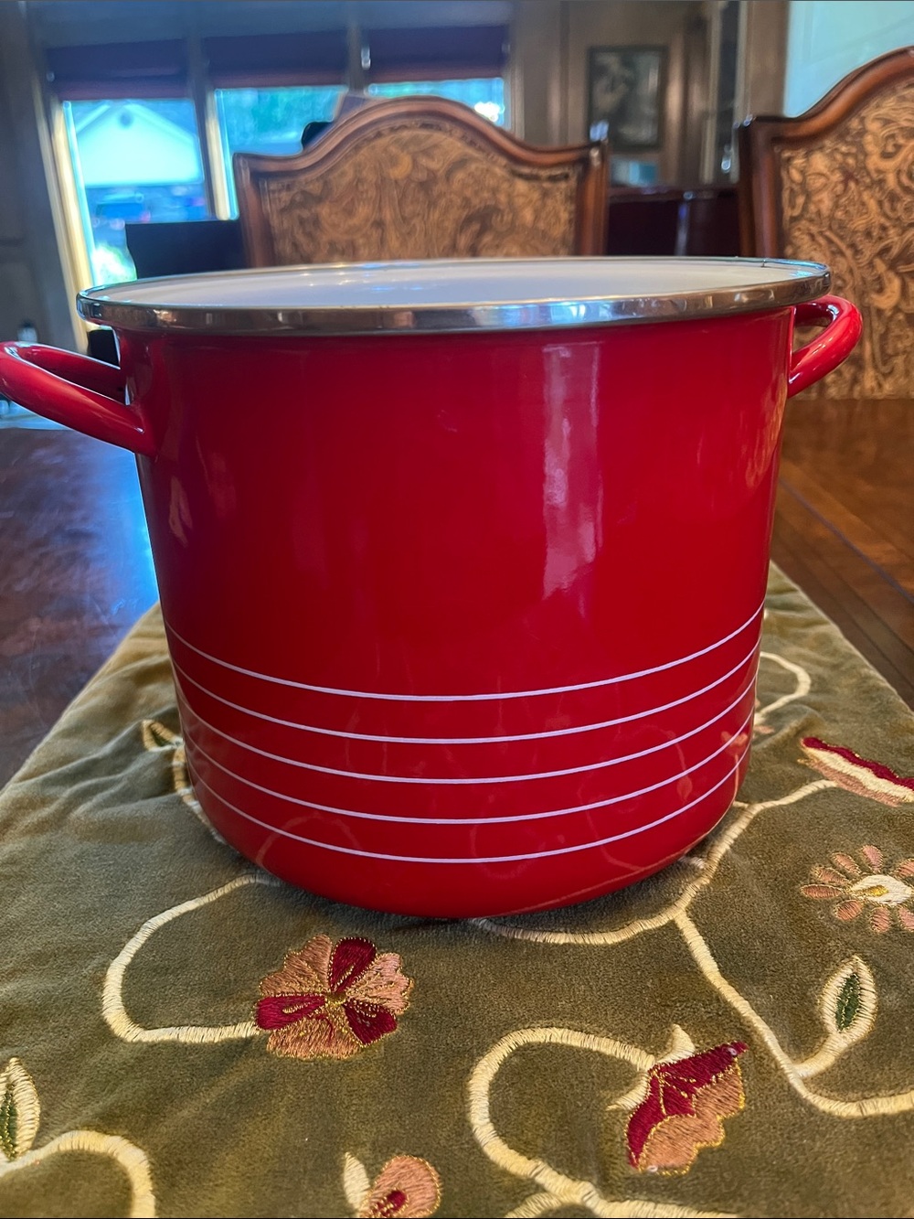 Sam Lebowitz Design for copco Red Enamel Stockpot with White Stripe Accent